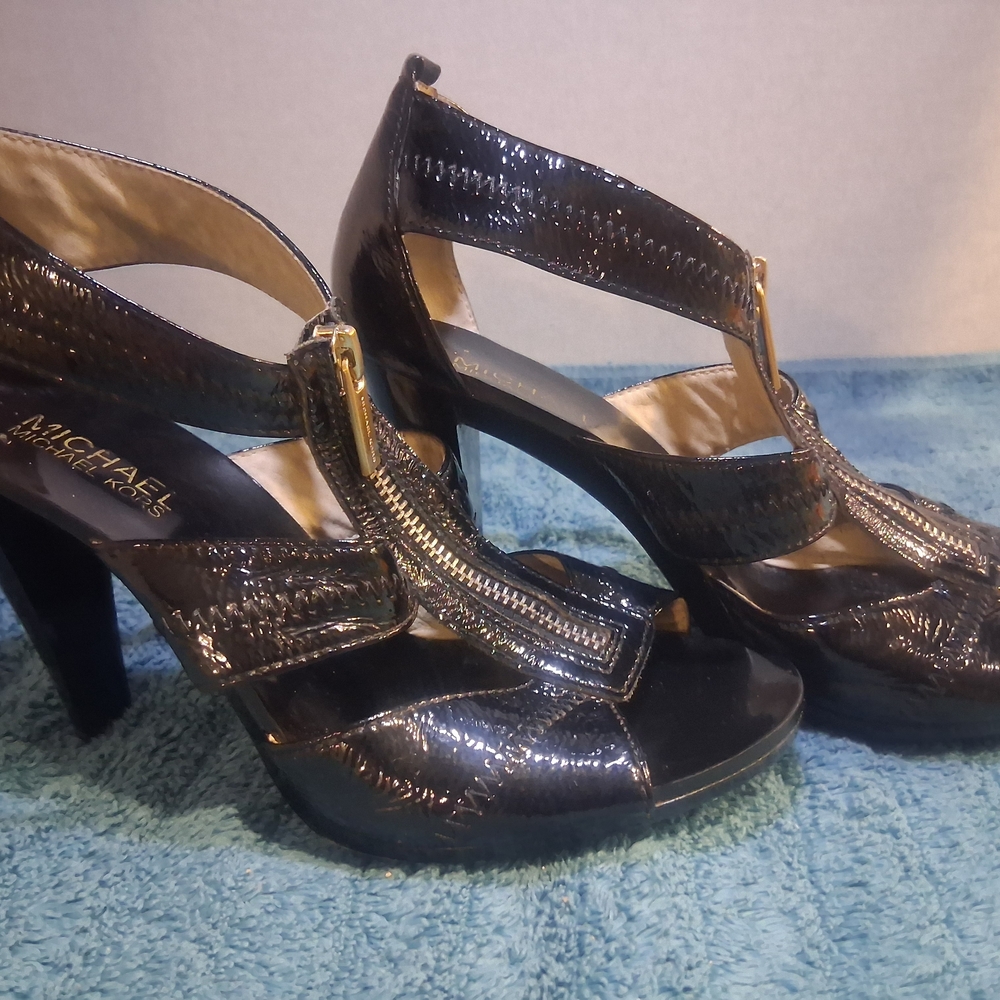 Michael Kors Glossy Black Heels with Zipper
